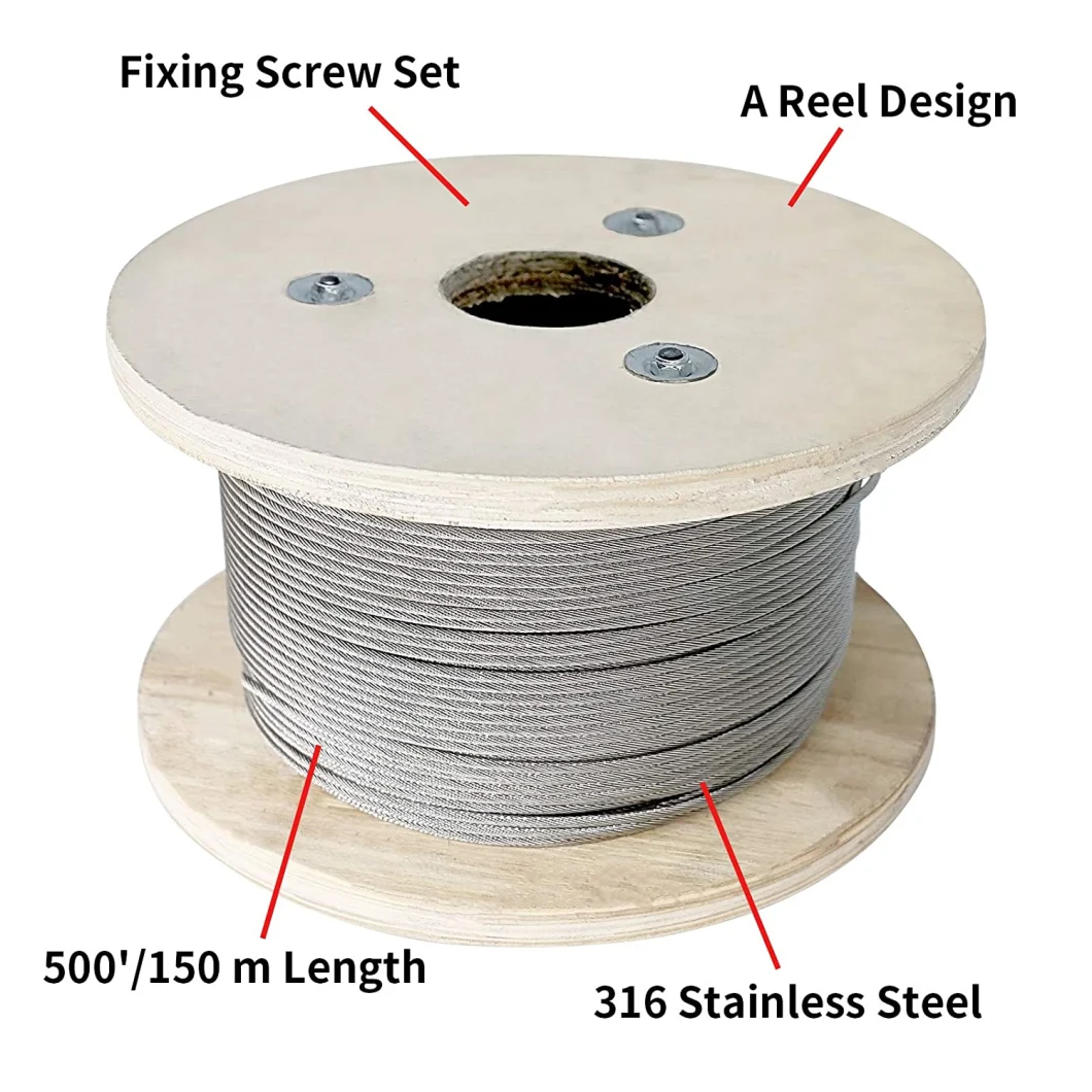 1/8&quot; Wire Rope 500FT, Stainless Steel Cable Railing 1X19 Strands Core, Aircraft Cable T316 Stainless Steel Cable